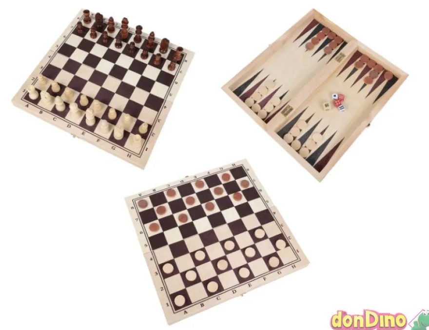 Ajedrez-damas-backgammon madera maletin