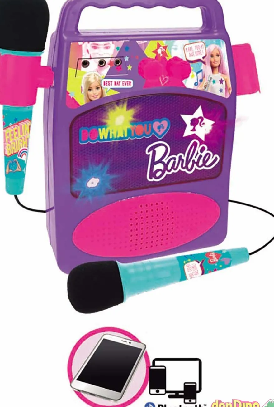 Altavoz inalambrico barbie 2 micros con luz - entrada para mp3 y móvil