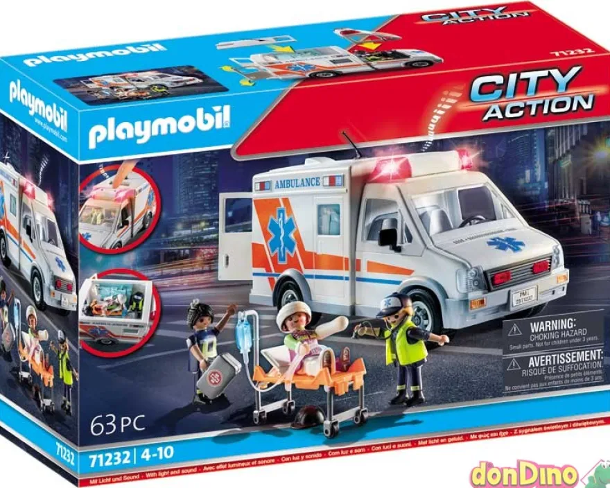 Ambulancia playmobil city action 63 pzas. - luz y sonido