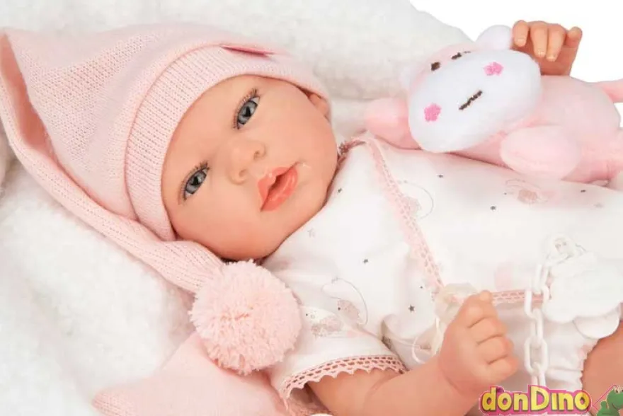 Bebe reborn ariel rosa 40 cm. c/manta y peluche
