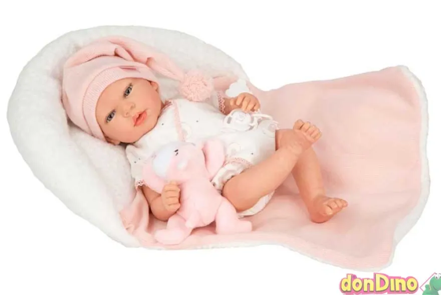 Bebe reborn ariel rosa 40 cm. c/manta y peluche