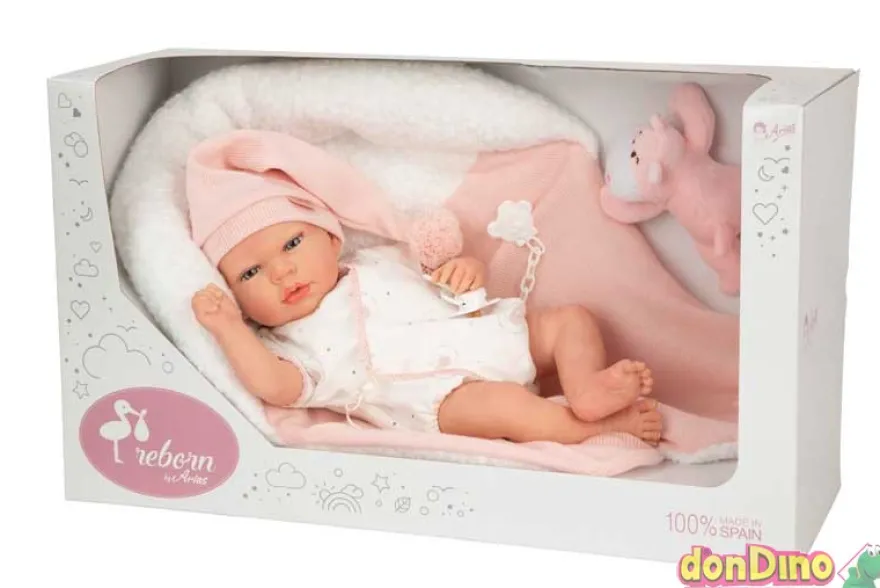 Bebe reborn ariel rosa 40 cm. c/manta y peluche