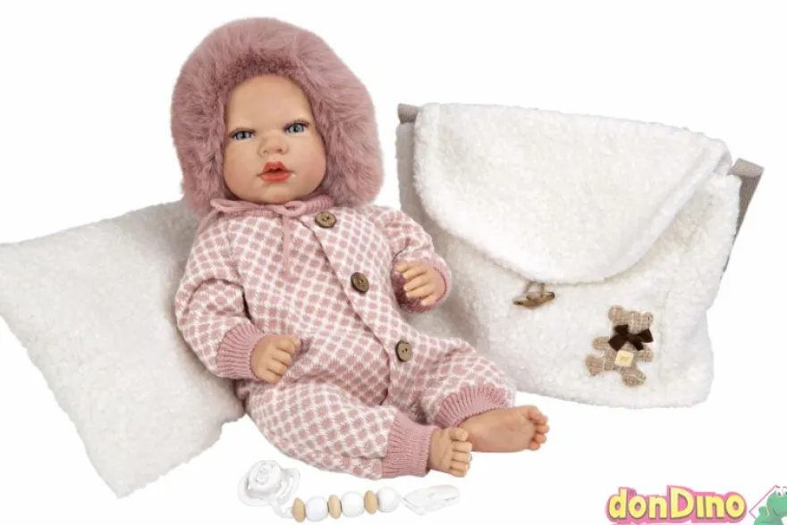 Bebe reborn manuela 40 cm. rosa c/bolso y cojin