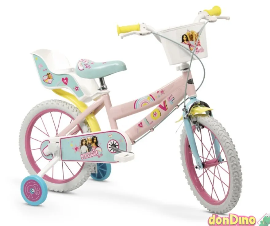 Bicicleta 16'' barbie 110-120 cm.- c/portamuñeca y cesta