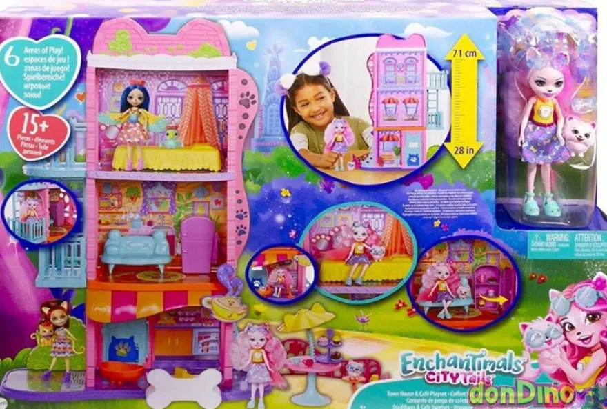 Cafeteria&casa ciudad enchantimals city tails- 71 cm. - 15 pzas. - c/muñeca