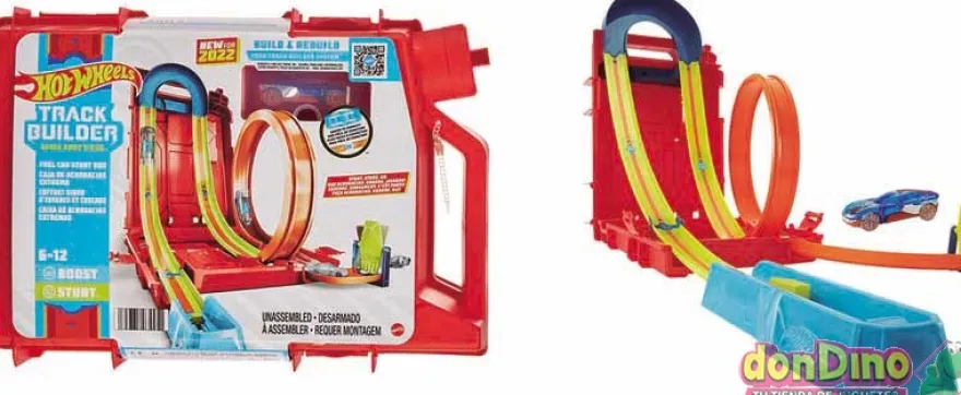 Caja de acrobacias bidon hot wheels track builder - con 1 vehículo