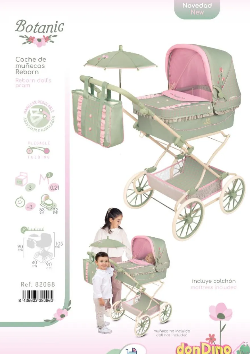 Coche reborn botanic con sombrilla y bolso - plegable - 105x90x40 cm.