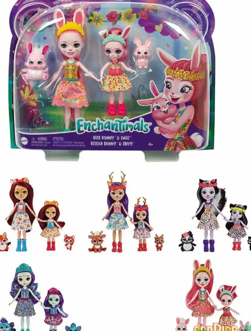 Enchantimals muñeca c/su hermanita 2 mascotas