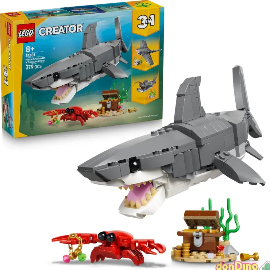 Feroz tiburon con cofre tesoro lego creator 3 en 1 379 pzas.