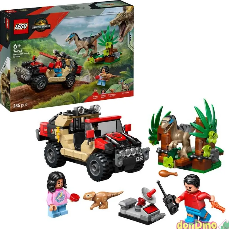 Huida todoterreno y raptor acecho lego jurassic world - 285 pzas,