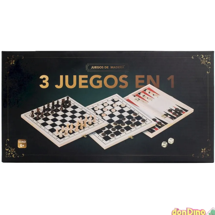 Juegos 3 en 1 Damas-Backgammon-Ajedrez Madera