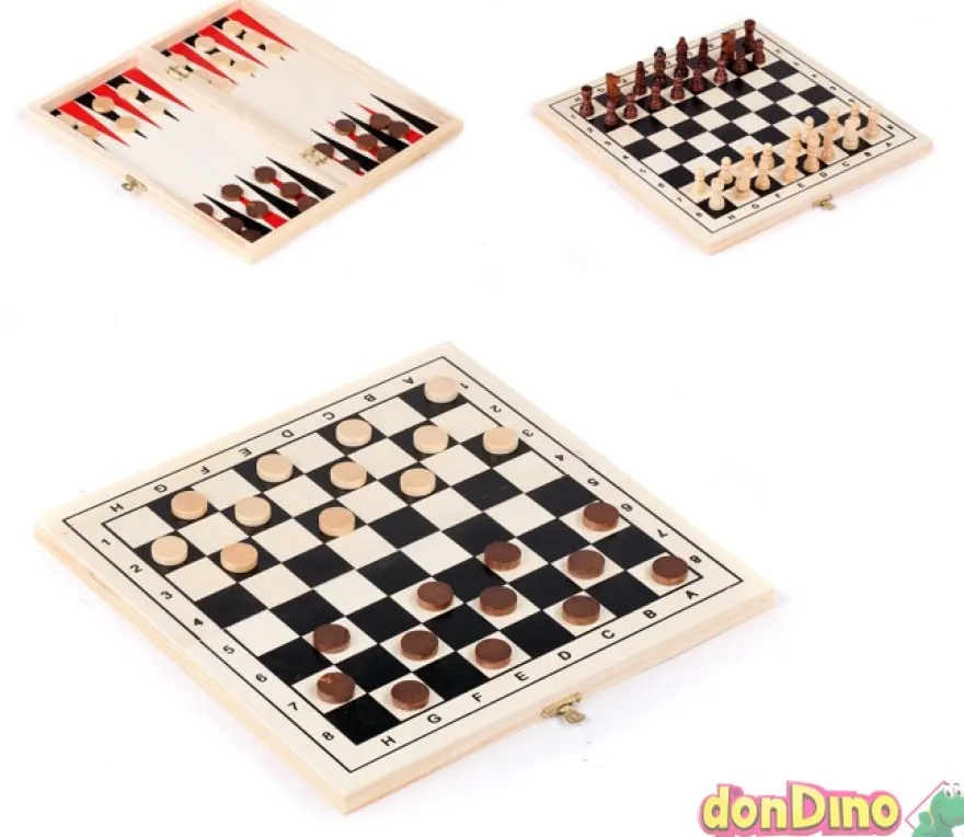 Juegos 3 en 1 Damas-Backgammon-Ajedrez Madera
