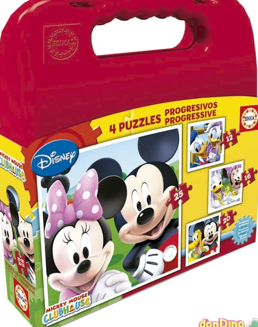 Maleta 4 puzzles progresivos mickey acabado brillante, 12-16-20-25
