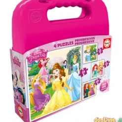 Maleta 4 puzzles progres. princesas acabado brillante, 12-16-20-25