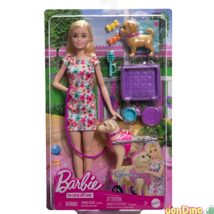 Muñeca barbie paseadora de perros c/accesorios y silla de ruedas