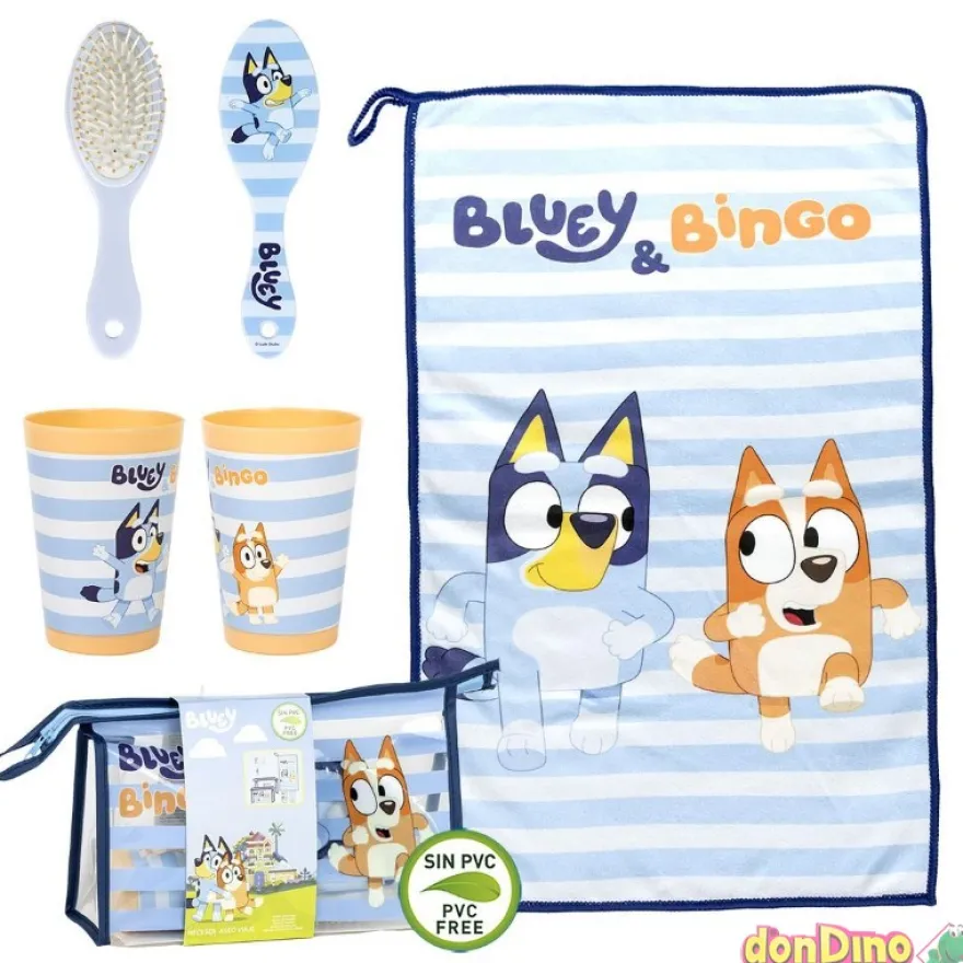 Neceser aseo viaje bluey vaso, cepillo y toalla