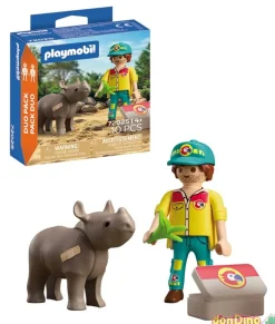 Pack duo cuidador con rinoceronte playmobil - 10 pzas.