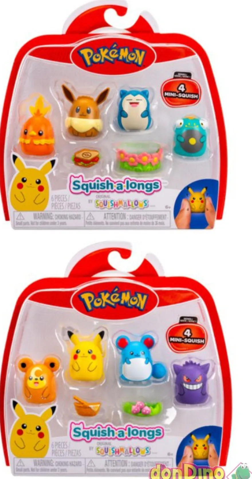 Pack 4 squish.a.longs pokemon squishmallows surtidos