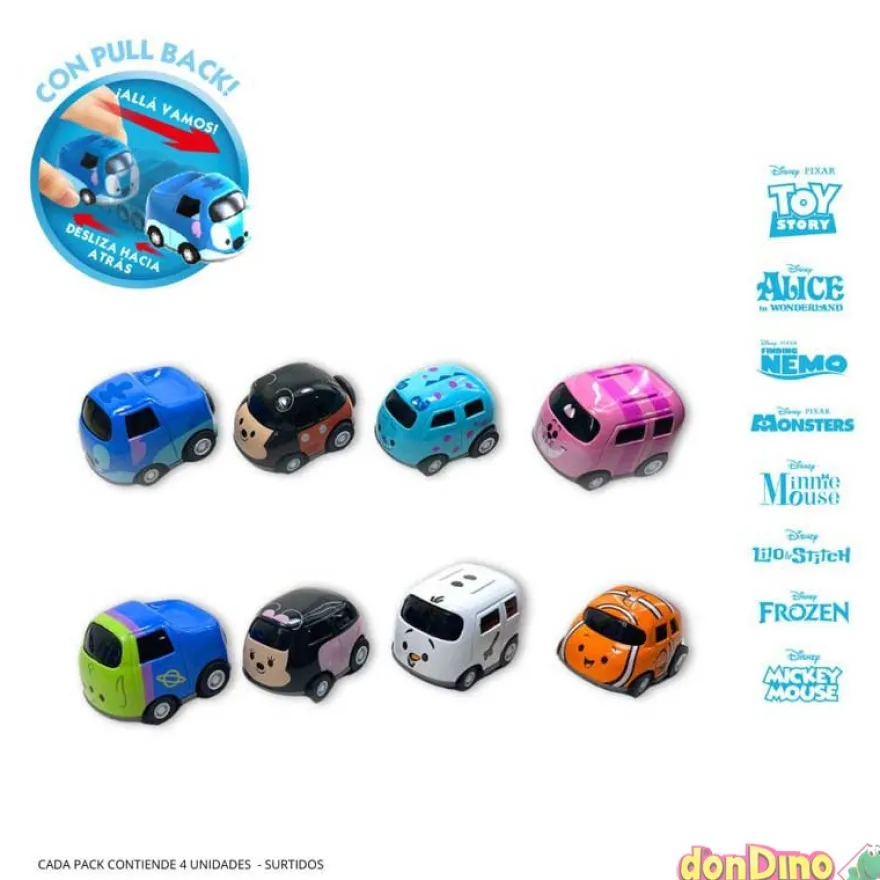 Pack 4 vehiculos mini cutes disney pull back
