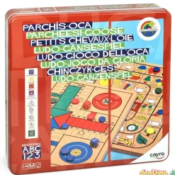 Parchis-oca madera caja metal 25,5x25,5x1 cm.