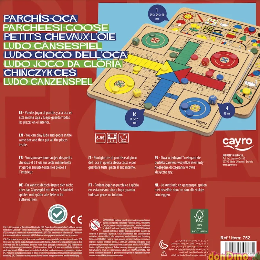 Parchis-oca madera caja metal 25,5x25,5x1 cm.