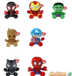 Peluche beanies babies marvel 15cm b.panter,c.america,groot,hulk,iron man,spiderman