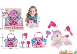 Peluche unicornio en bolso con accesorios