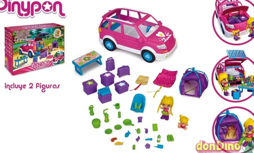 Pinypon coche camping c/2 figuras +20 accesorios