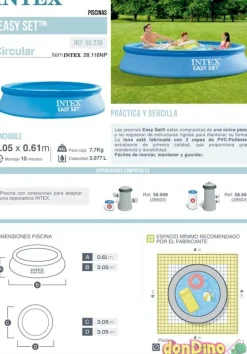 Piscina champiñon 305x61cm. 3077 l. altura 46 cm.