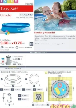 Piscina champiñon 366x76 cm. 5621 l con depuradora