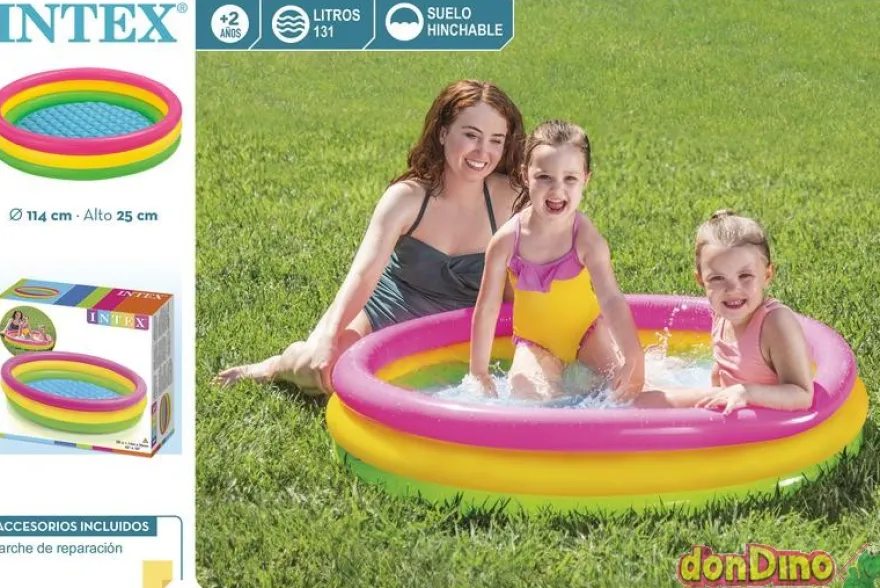 Piscina hinchable 3 aros colores 114x25 cm.
