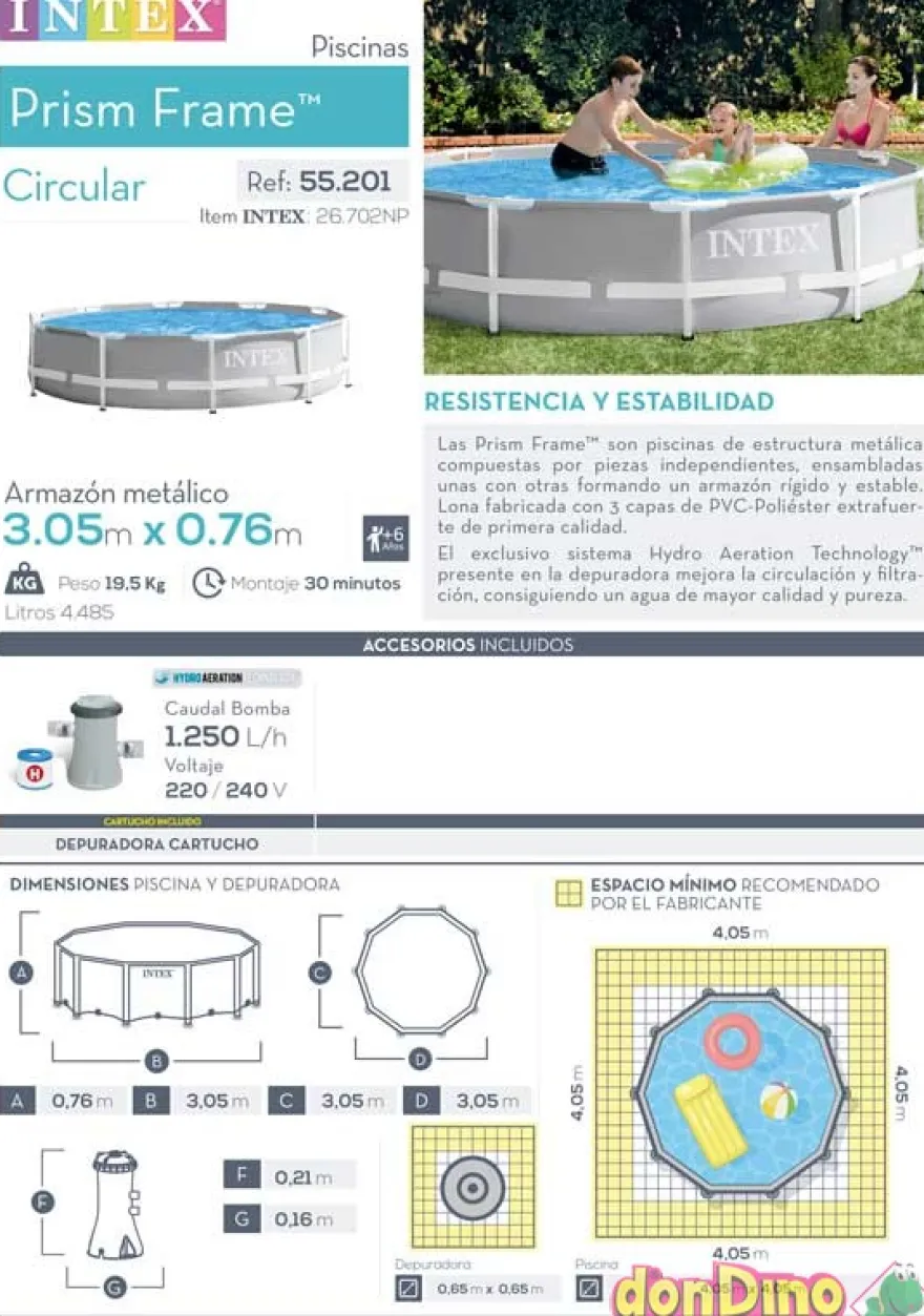Piscina prism frame set 305x76 cm. 4485 l. c/depuradora 1300 l/h