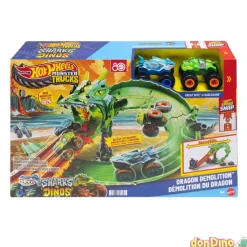 Pista dragon demolition hot wheels monster trucks - sharks vs dinos - 2 vehiculos