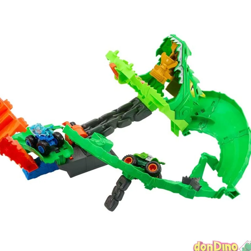 Pista dragon demolition hot wheels monster trucks - sharks vs dinos - 2 vehiculos