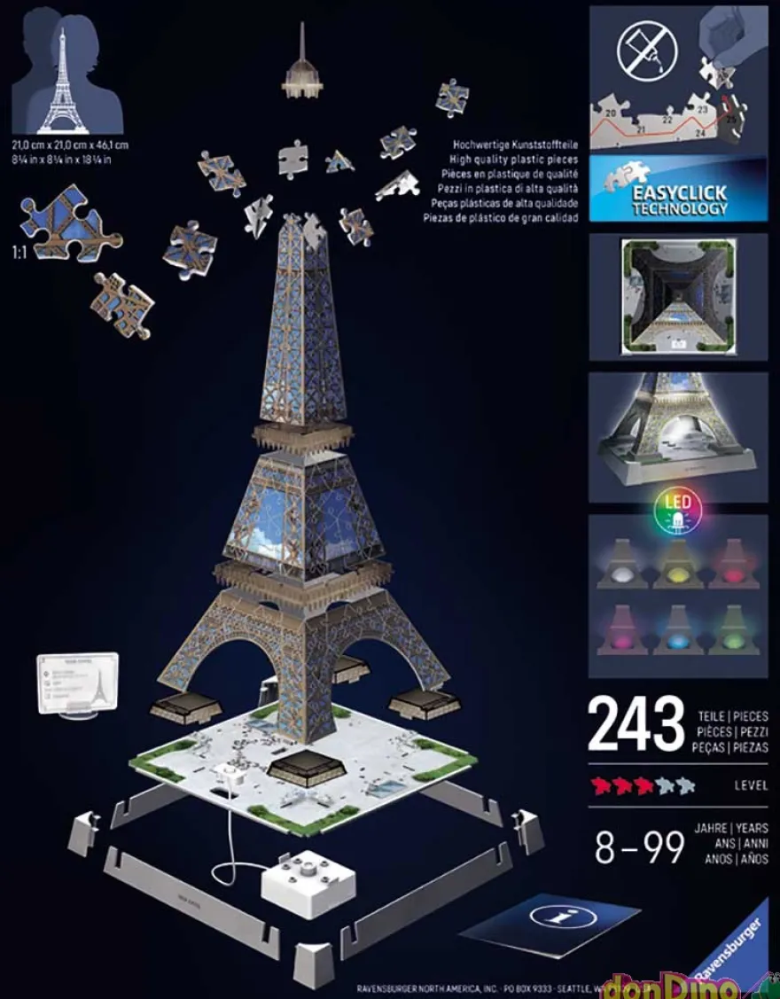 Puzzle 3d torre eiffel 243 pzas. con luces led