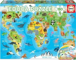 Puzzle 150 pzas. mapamundi animales