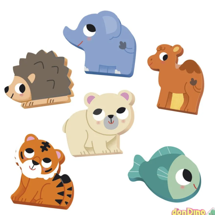 6 puzzles madera 4 pzas. habitat 6 animales de madera