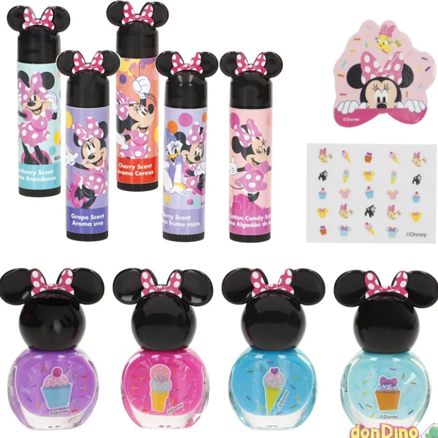Set maquillaje con stickers minnie barra labios con aroma