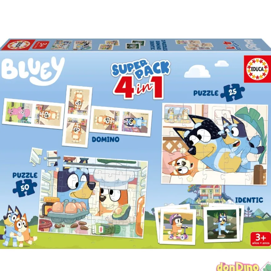 Superpack 4 en 1 bluey domino, identic, 2 puzzles