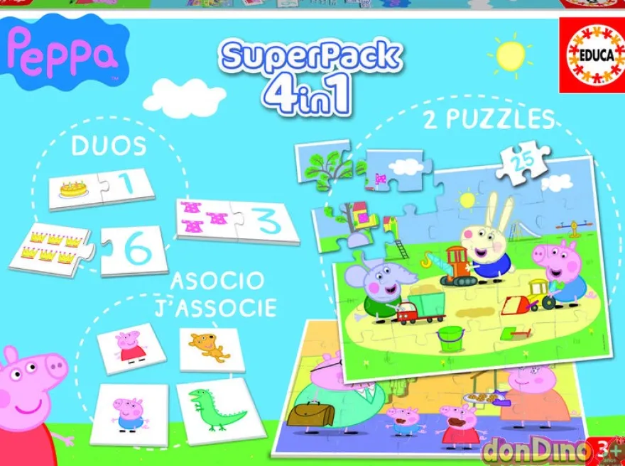 Superpack 4 en 1 peppa pig duos, asocio, 2 puzzles 25 pzas.