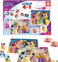 Superpack 4 en 1 princesas disney domino,identic,2 puzzles