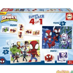 Superpack 4 en 1 spidey y su superequipo - domino, identic y 2 puzzles
