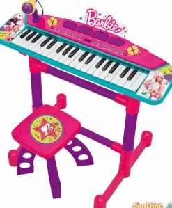 Teclado electronico barbie c/microfono y banqueta