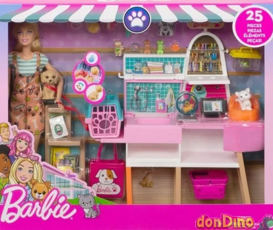 Tienda de mascotas barbie c/muñeca 25 pzas.