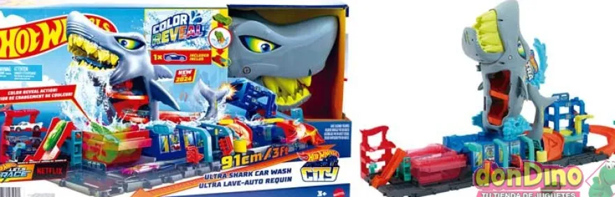 Tunel de lavado del supertiburon hot wheels city - con 1 vehículo